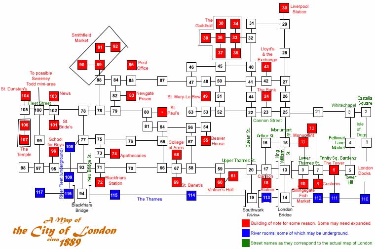 A MUD map of London in 1889, illustrating the room-based model.