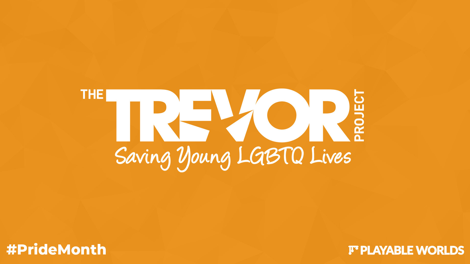 The Trevor Project Orange background, in the center is a white Trevor Project logo. It reads: The Trevor Project and underneath that in script: Saving Young LGBTQ Lives